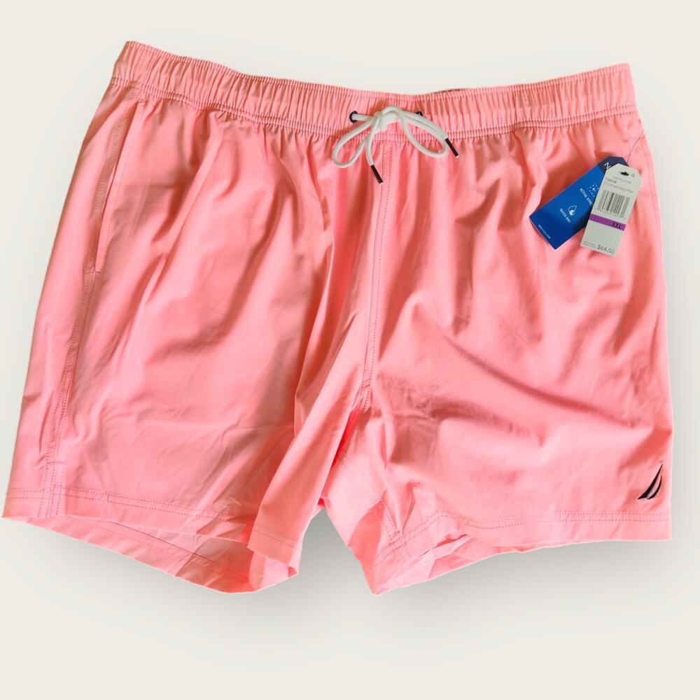 Nautica Men's Bright Pink Stretch Quick Dry Lined Drawstring Swim Trunks Sz XXL